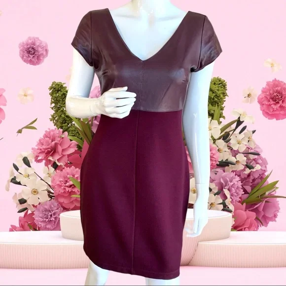 strapless open back dress Purple Faux Leather Dress Sleeveless Scoop Neck Midi main image 1